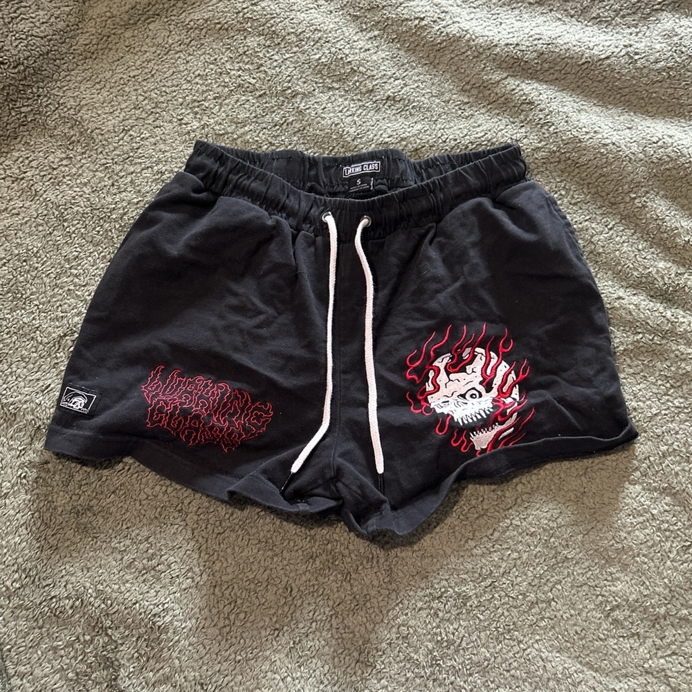 Lurking Class Black Shorts with Red Flames